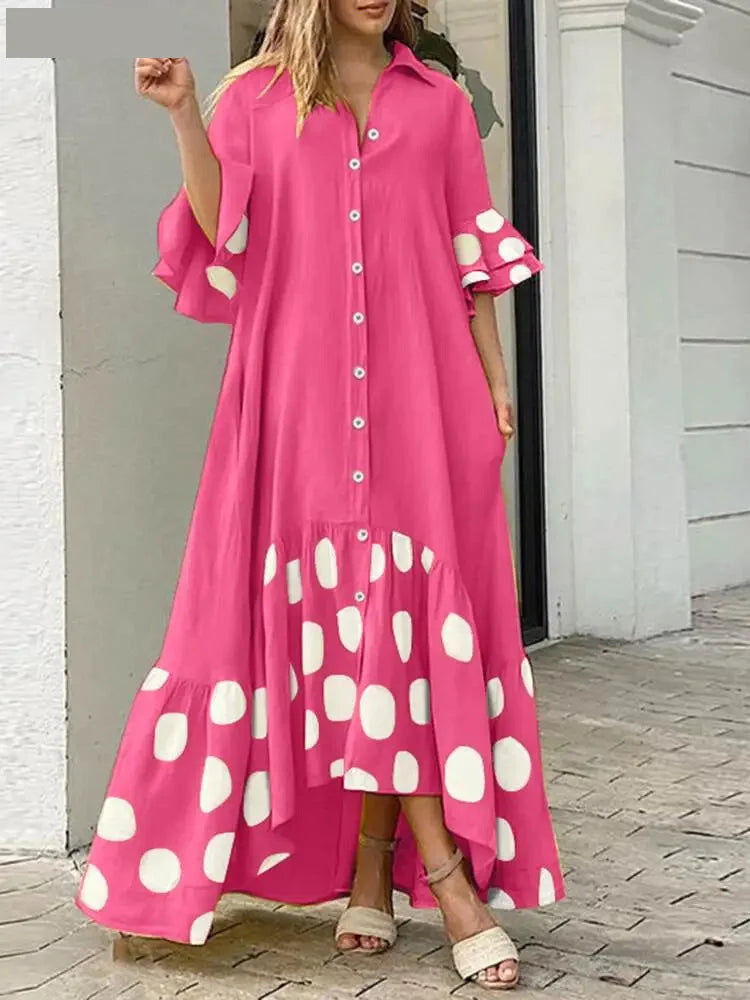 Loose Polka Dot High-Low Shirt Dress for Casual Days Casual | Chuzko.com