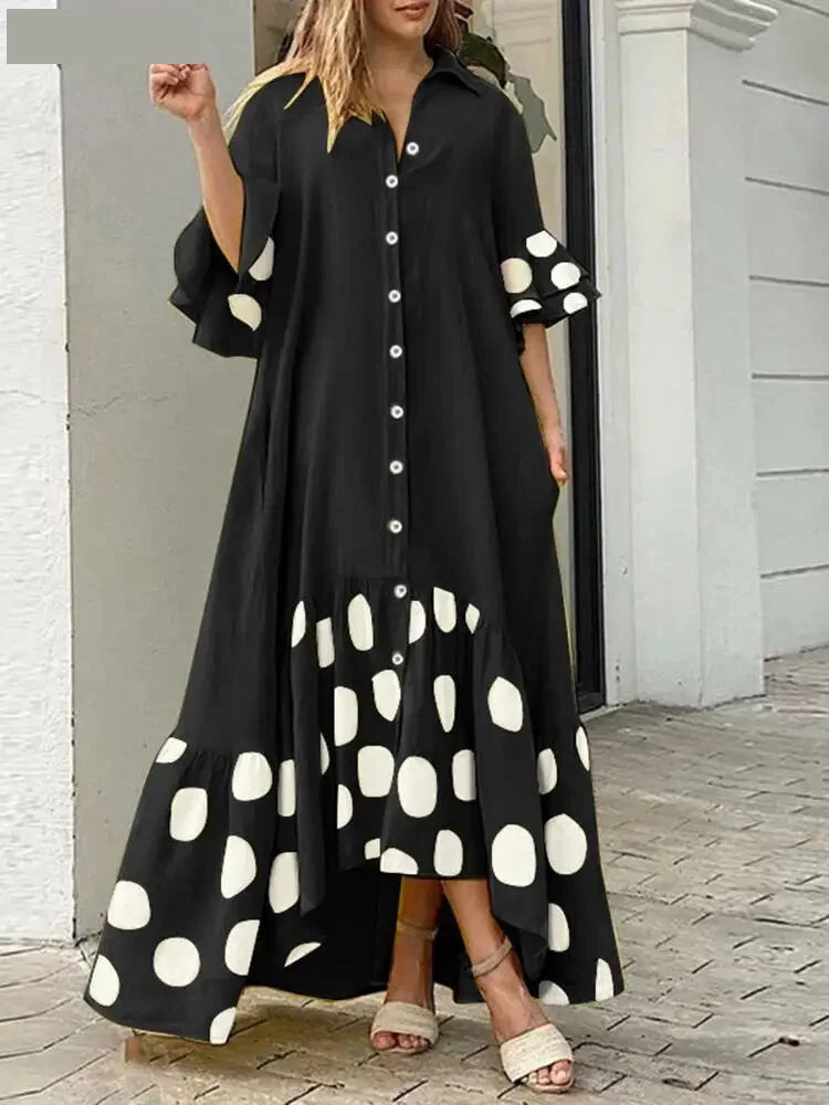 Loose Polka Dot High-Low Shirt Dress for Casual Days Casual | Chuzko.com