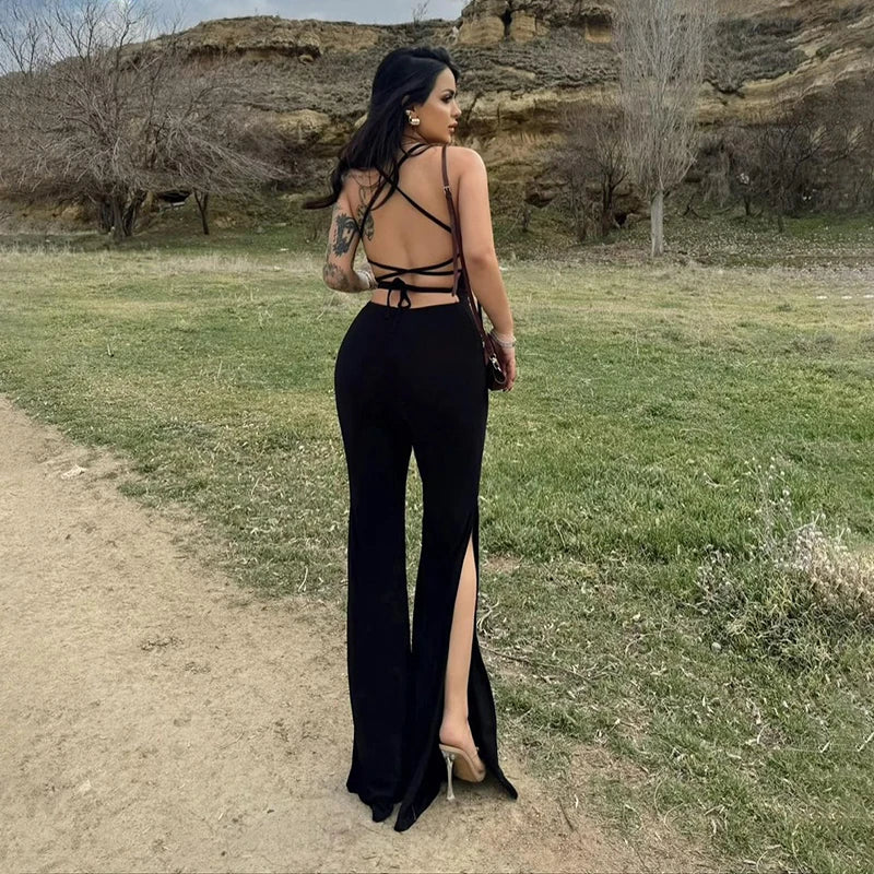 Backless Cocktail Jumpsuit with Thigh Slits Jumpsuits | Chuzko.com