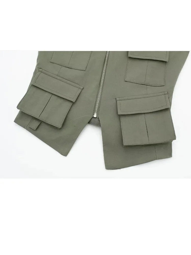 Multi-Pocket Zip-Up Camo Cami Military-Inspired Top Cami Tops | Chuzko.com