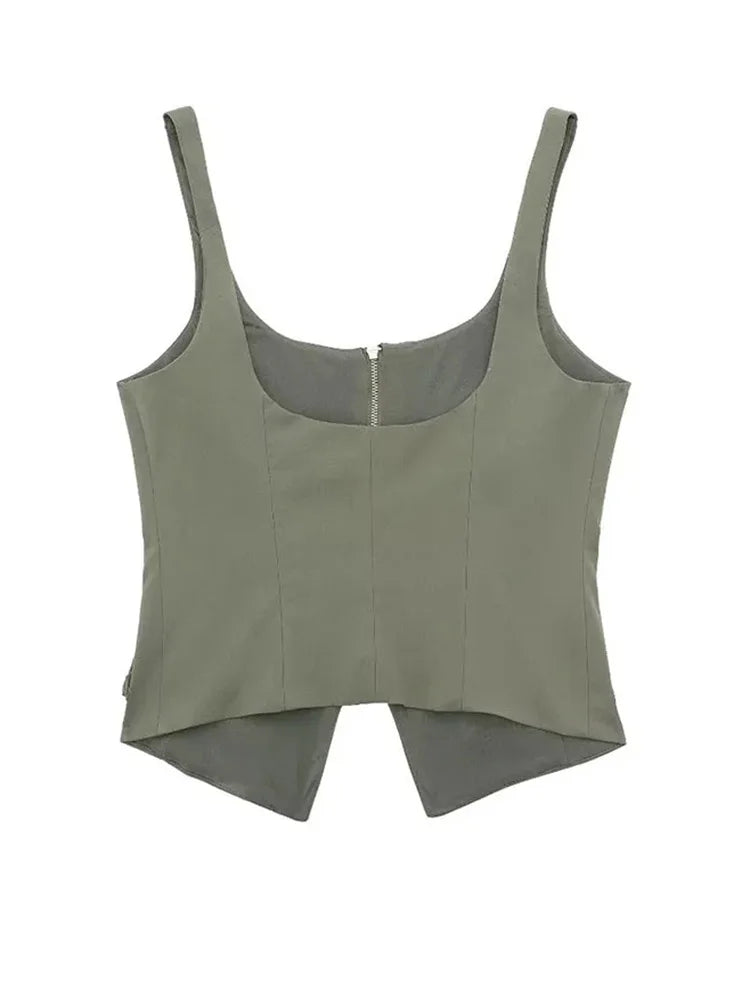 Multi-Pocket Zip-Up Camo Cami Military-Inspired Top Cami Tops | Chuzko.com