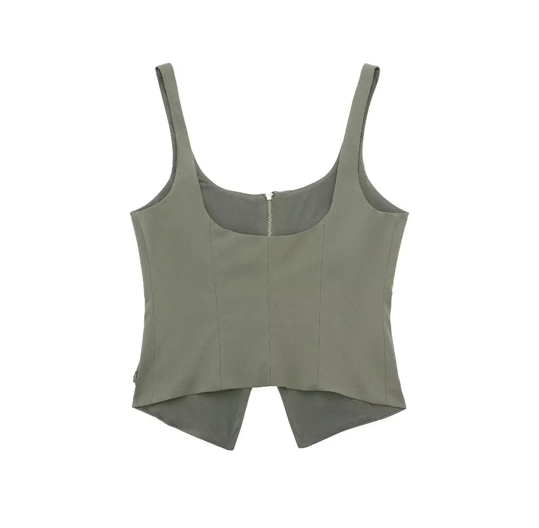 Multi-Pocket Zip-Up Camo Cami Military-Inspired Top Cami Tops | Chuzko.com