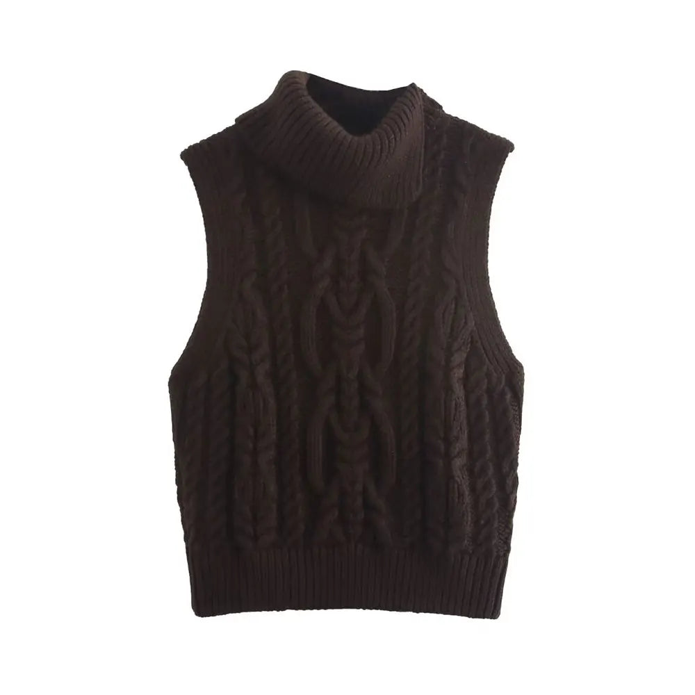 Wool Blend Vest Cable Knit Crop Sweater	