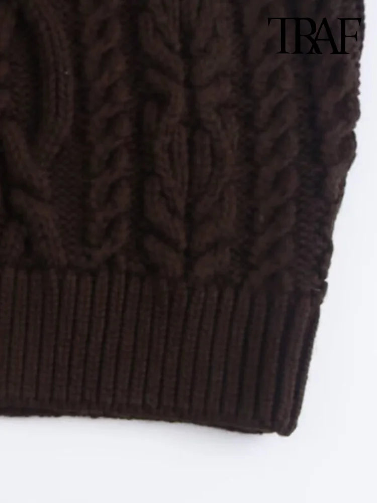 Wool Blend Vest Cable Knit Crop Sweater Vests | Chuzko.com