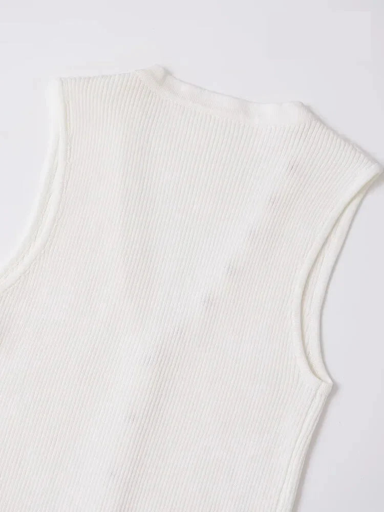 Gold Button Top Sleeveless Knitwear Business Casual Top Knit Tops | Chuzko.com