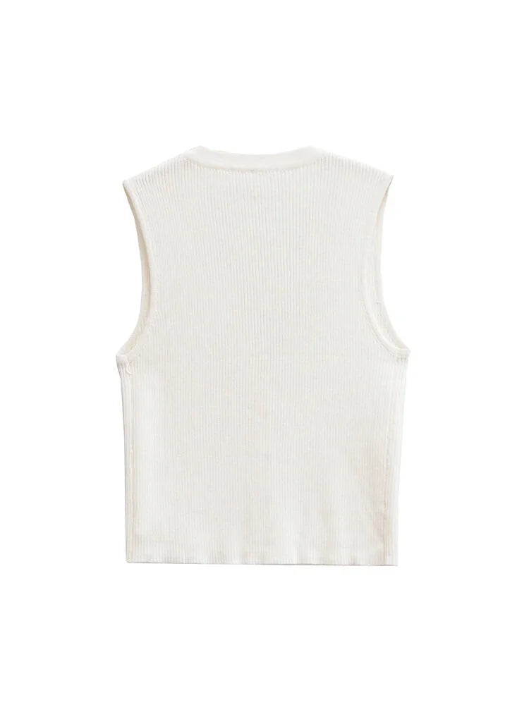 Gold Button Top Sleeveless Knitwear Business Casual Top Knit Tops | Chuzko.com