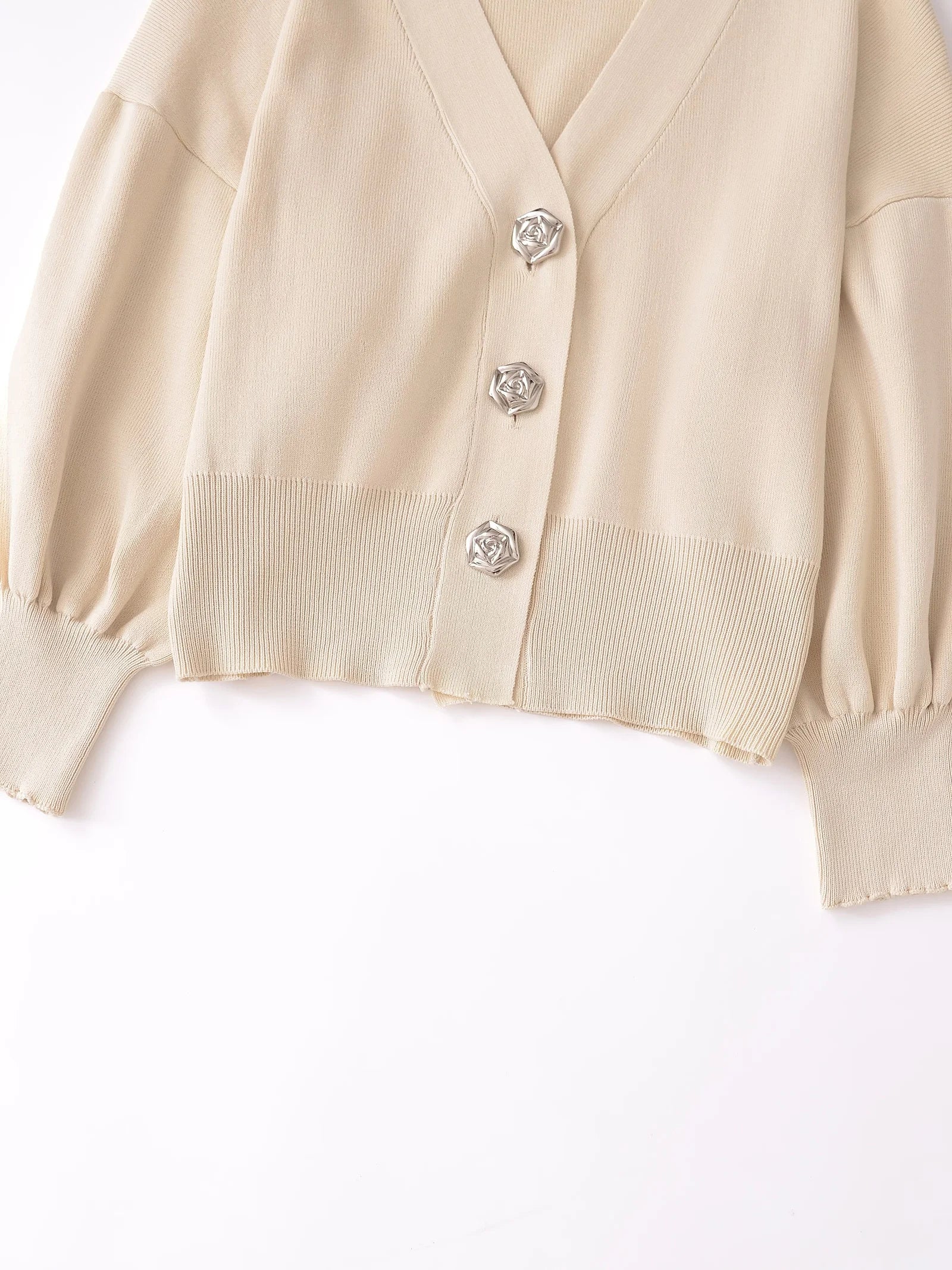 Autumn Buttoned Blouson Cardigan Knit Sweater for Office Sweaters | Chuzko.com