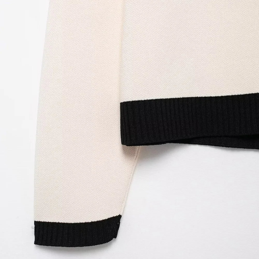 Elegant Office-Wear Cardigan Contrast Knit Sweater Cardigans | Chuzko.com