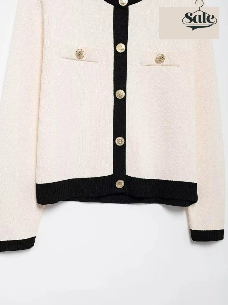 Elegant Office-Wear Cardigan Contrast Knit Sweater Cardigans | Chuzko.com