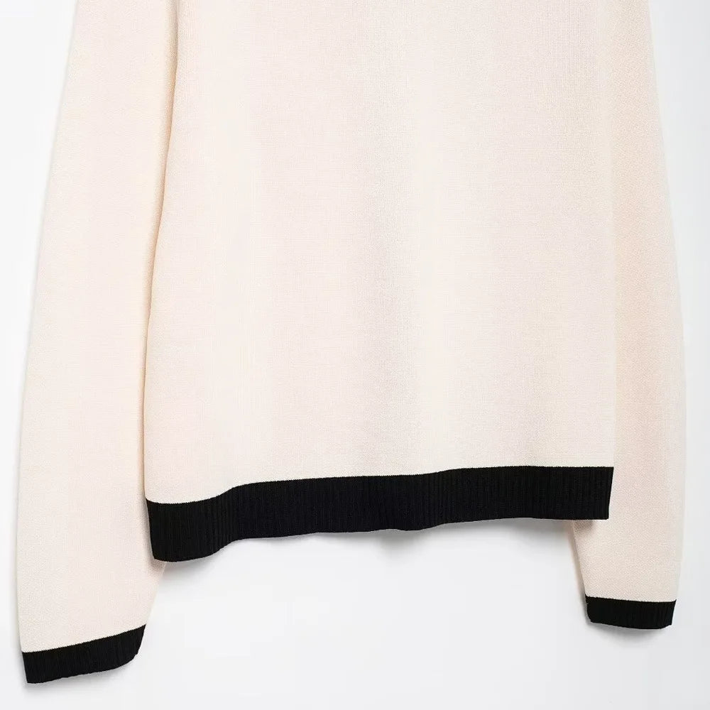 Elegant Office-Wear Cardigan Contrast Knit Sweater Cardigans | Chuzko.com