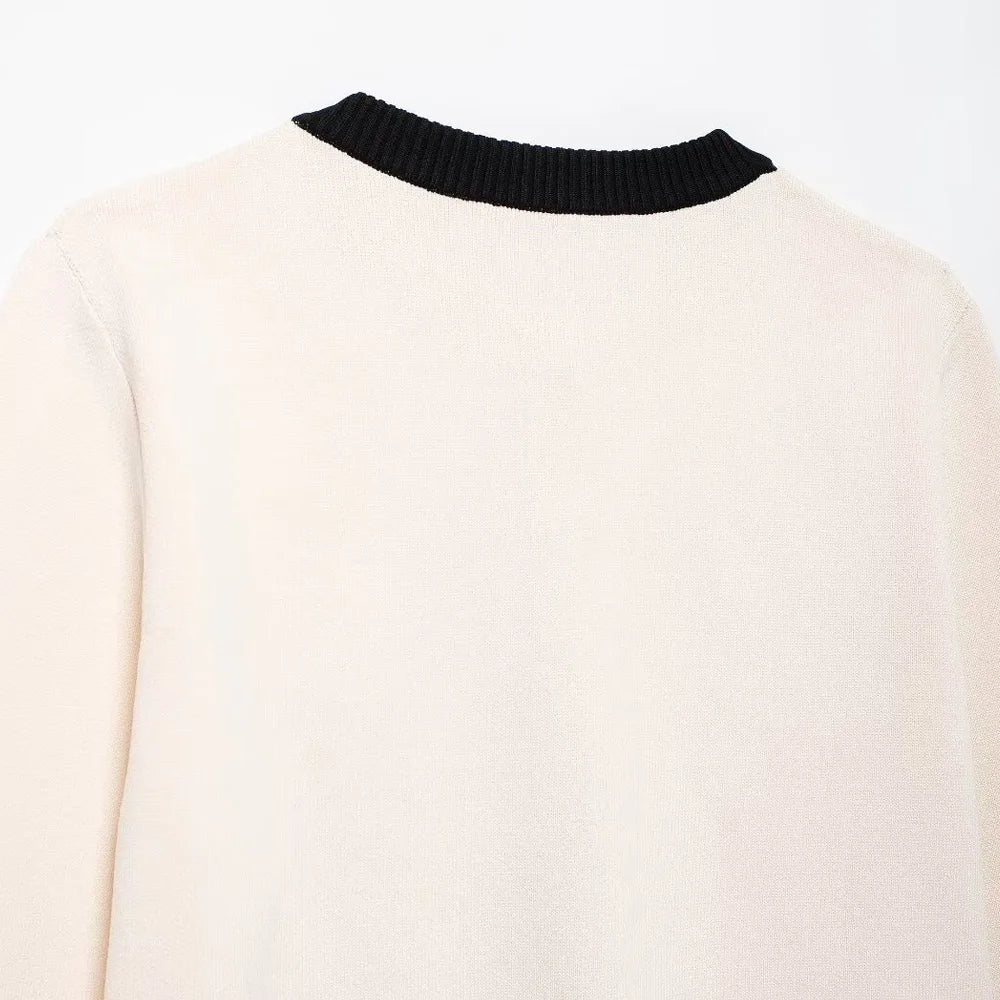 Elegant Office-Wear Cardigan Contrast Knit Sweater Cardigans | Chuzko.com