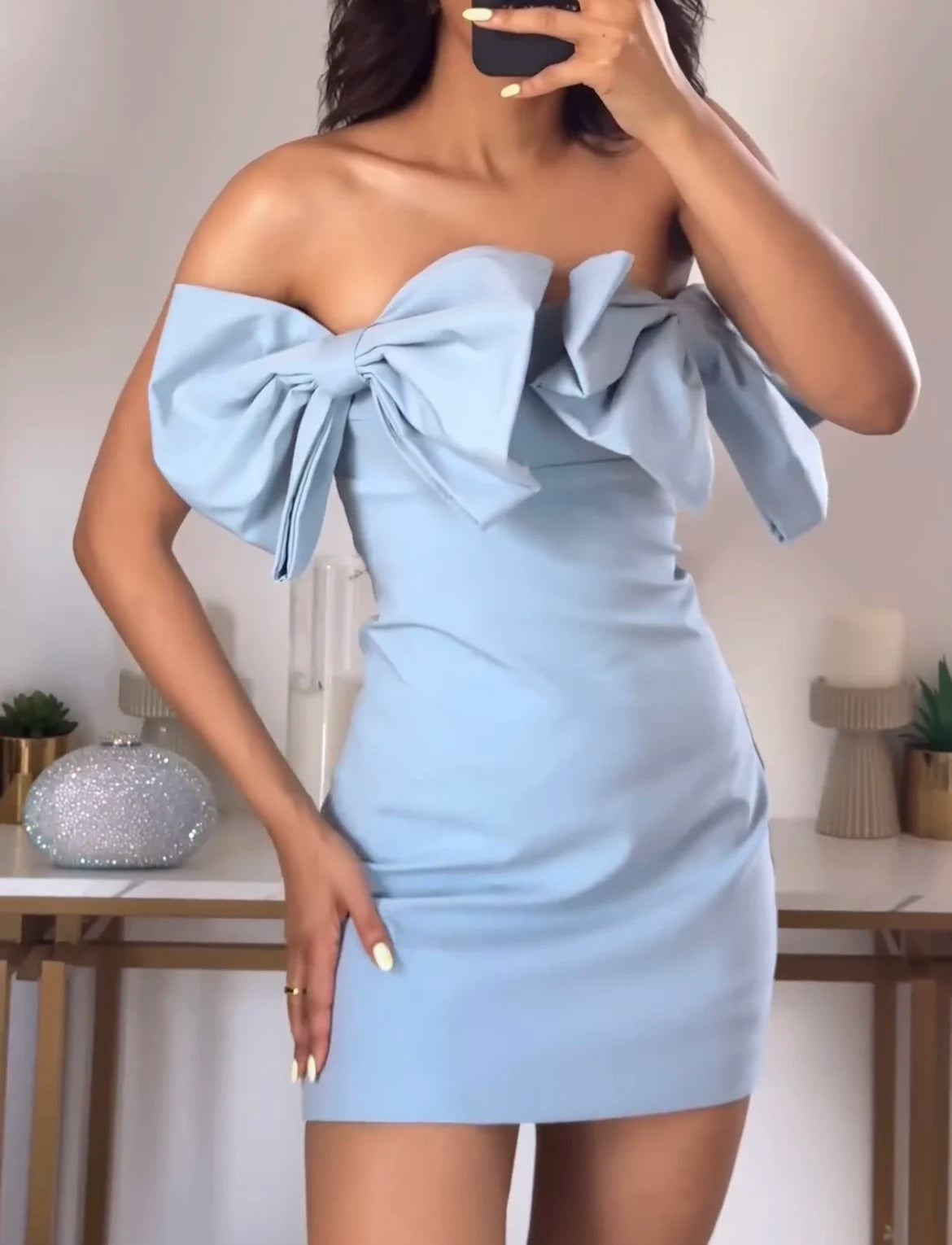 Strapless Blue Mini Dress for Wedding Guests	