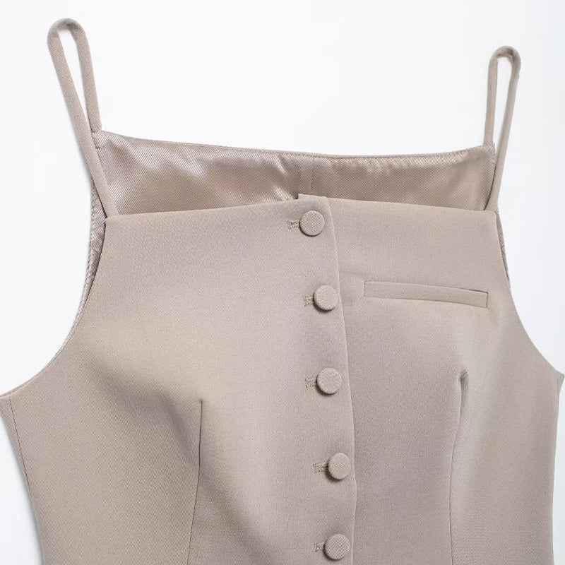 Structured Beige Top Sleeveless Blouse for Networking Events | Chuzko.com