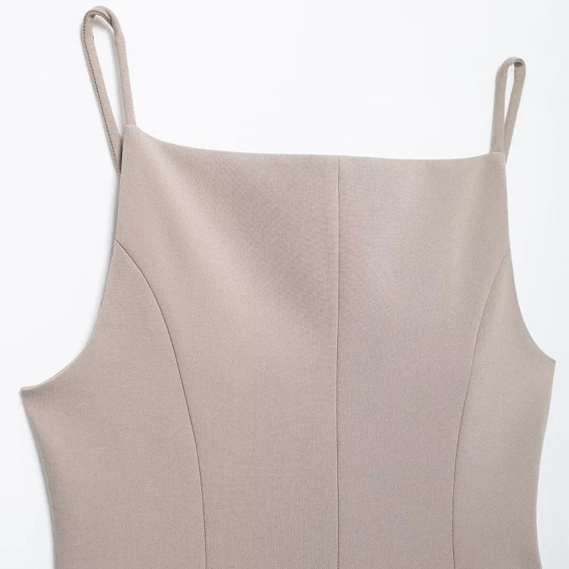 Structured Beige Top Sleeveless Blouse for Networking Events | Chuzko.com