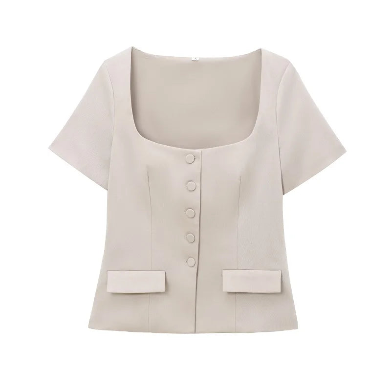 Structured Business Blouse Short-Sleeved Top for Office Blouses | Chuzko.com