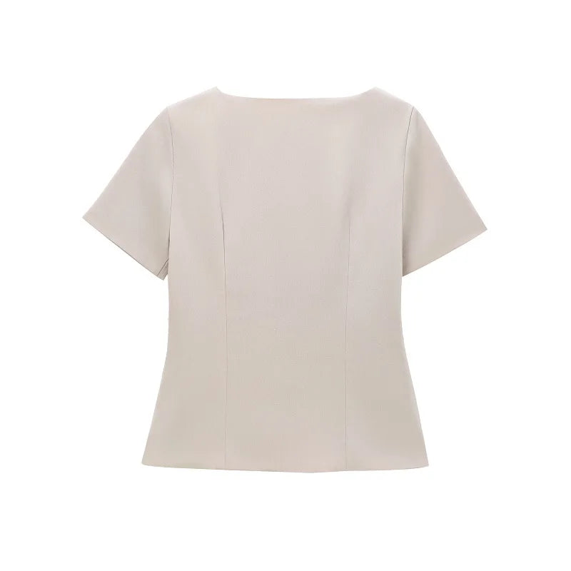 Structured Business Blouse Short-Sleeved Top for Office Blouses | Chuzko.com