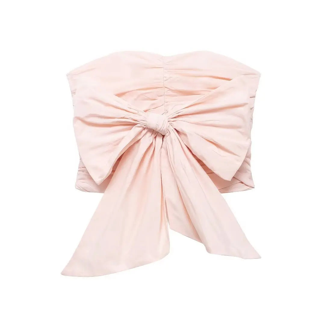 Ruched Tube Top Strapless Bow Blouse	