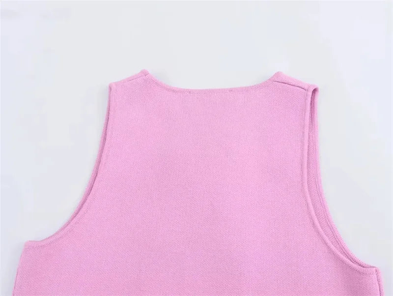 Double-Breasted Crop Vest Knitted Sleeveless Topper Knit Tops | Chuzko.com