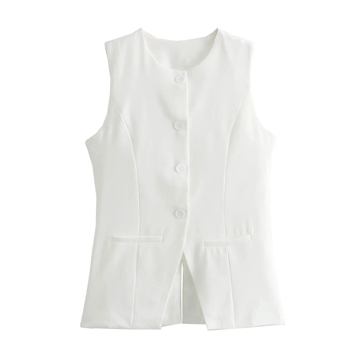 Workwear Sleeveless Blouse Office-Ready Buttoned Top Vest | Chuzko.com