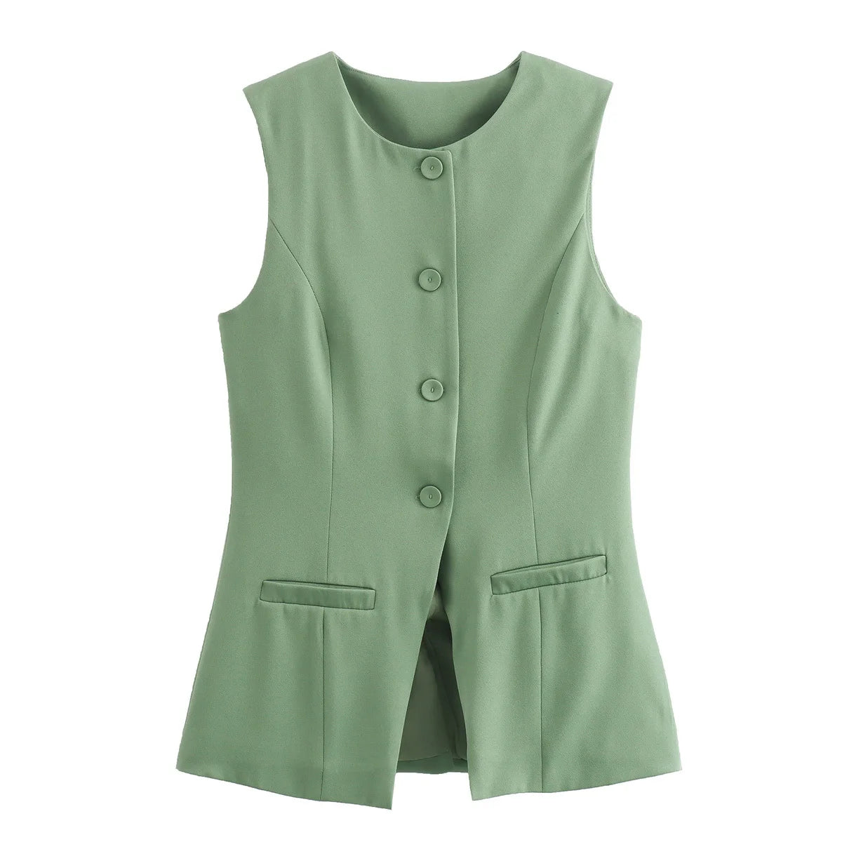 Workwear Sleeveless Blouse Office-Ready Buttoned Top Vest | Chuzko.com