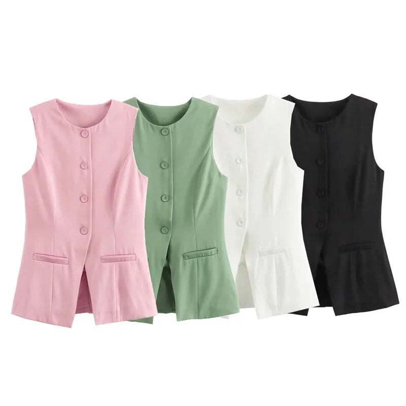 Workwear Sleeveless Blouse Office-Ready Buttoned Top Vest | Chuzko.com