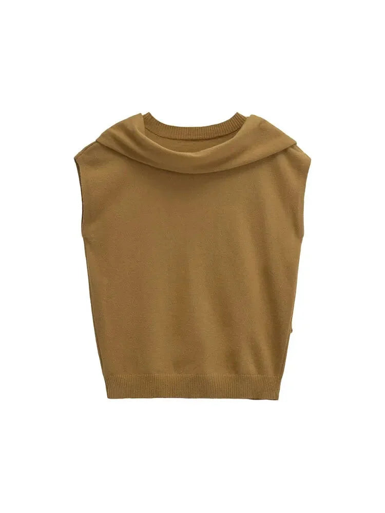 Scarf Neck Top Sleeveless Knit Sweater Knit Tops | Chuzko.com