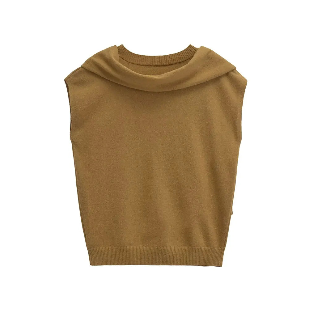 Scarf Neck Top Sleeveless Knit Sweater Knit Tops | Chuzko.com