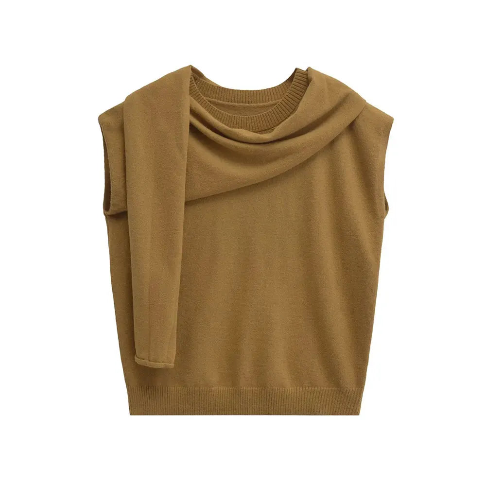 Scarf Neck Top Sleeveless Knit Sweater Knit Tops | Chuzko.com