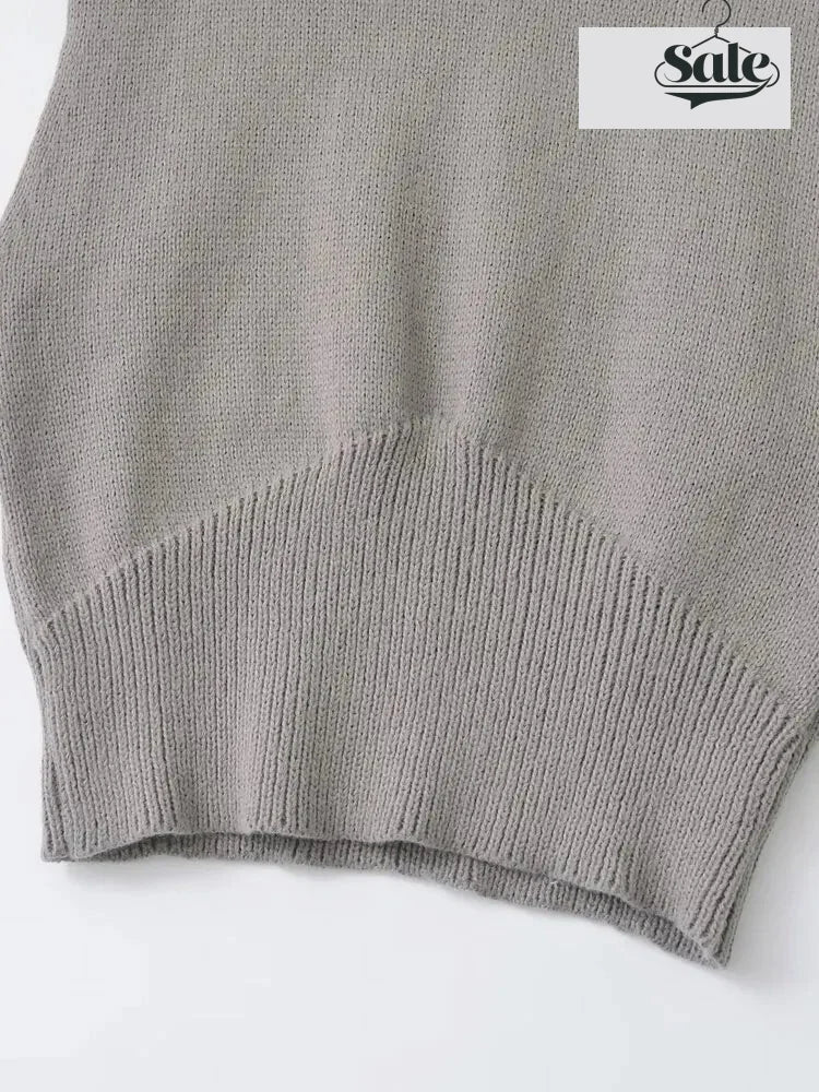 Minimalist High-Neck Sweater Gray Sleeveless Topper Sweaters | Chuzko.com