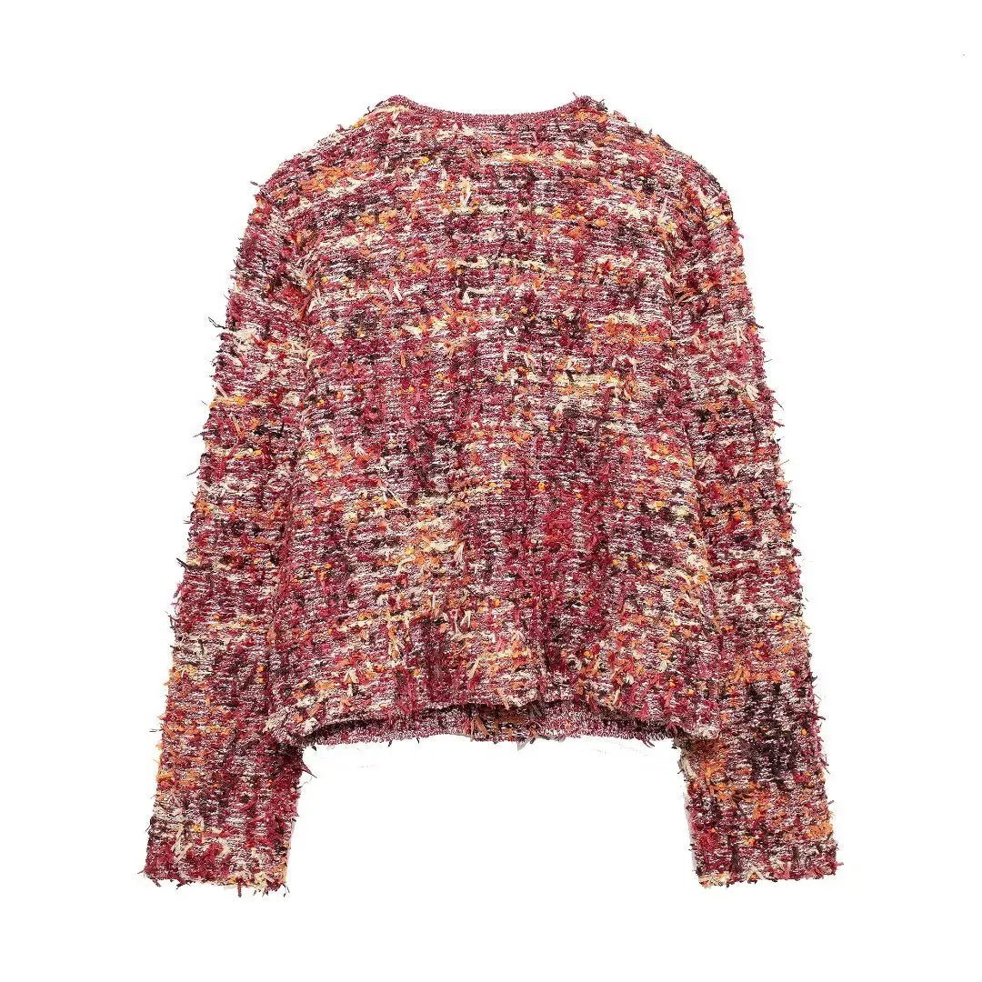 Multicolor Tweed Knit Cardigan Fluffy Office Knitwear Cardigans | Chuzko.com