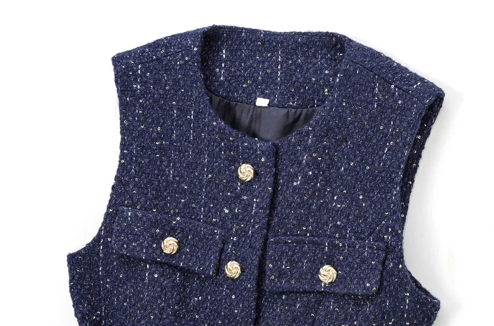 Metallic Flecked Tweed Cinched Vest for Professional Events Vests | Chuzko.com