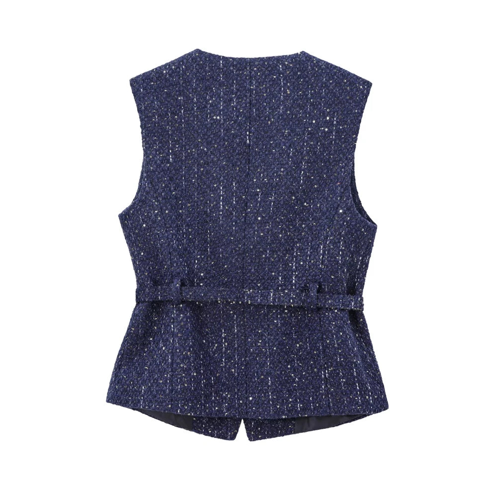 Metallic Flecked Tweed Cinched Vest for Professional Events Vests | Chuzko.com