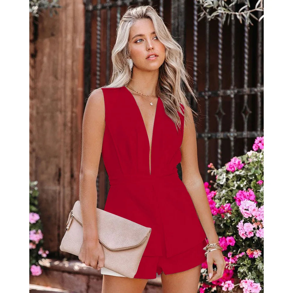 Business Romper Plunge Playsuit for Networking Events Rompers | Chuzko.com