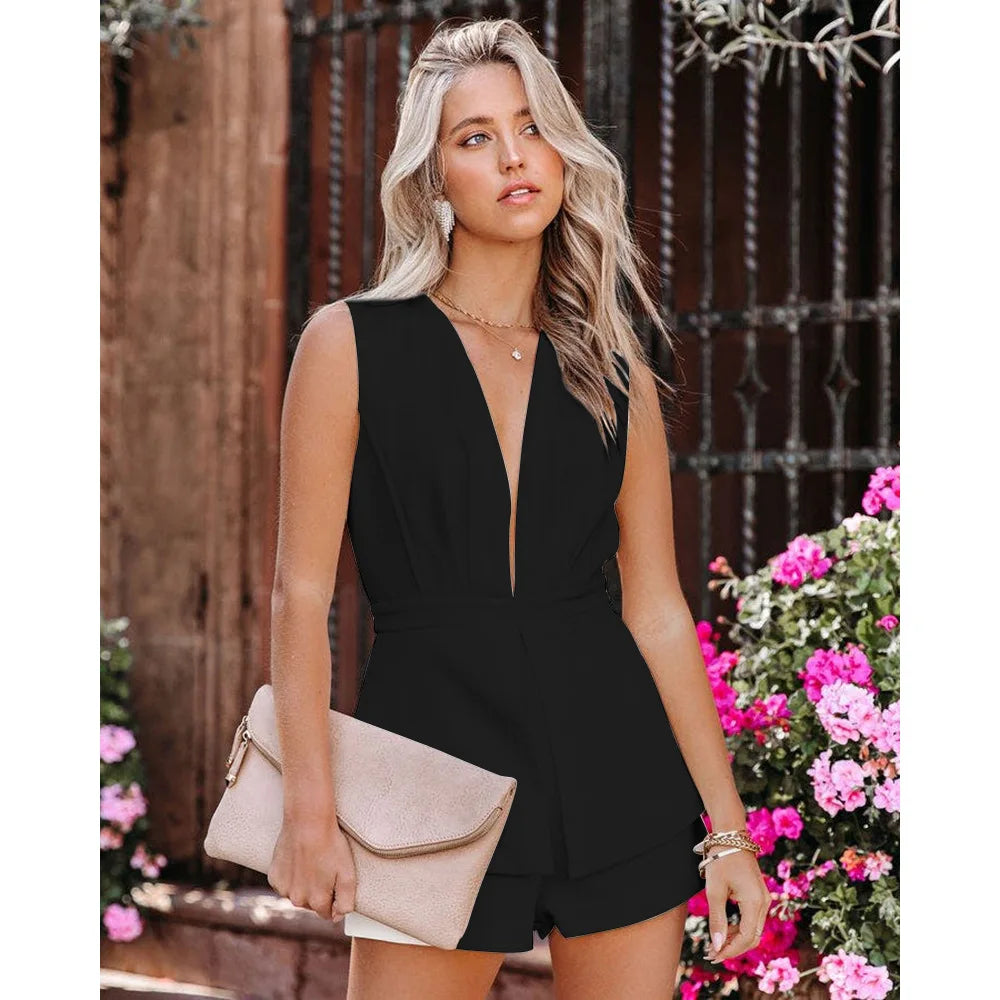 Business Romper Plunge Playsuit for Networking Events Rompers | Chuzko.com