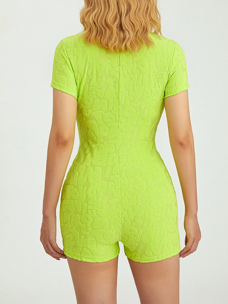 Textured Playsuit Tailored Buttoned Romper Rompers | Chuzko.com