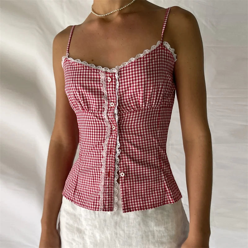 Gingham Cami Plaid Top for Summer Festivals	