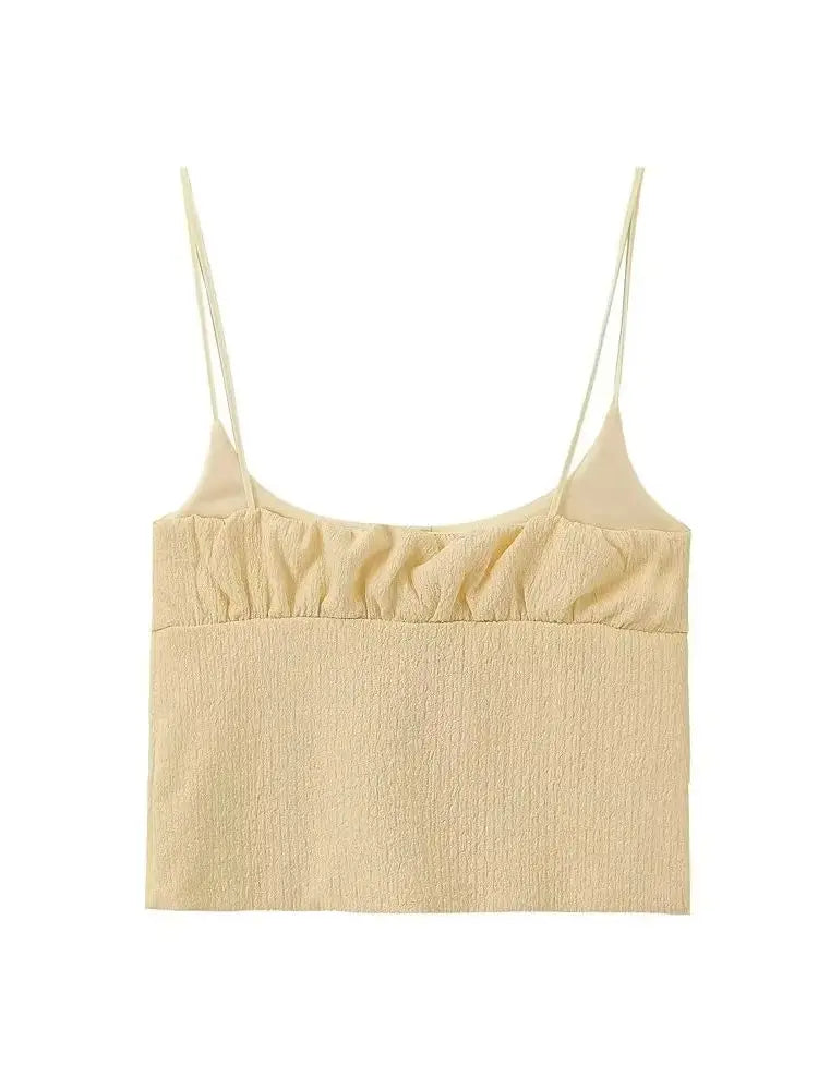 Textured Crop Top for Art Events Lace-Up Cami Sleeveless Blouses | Chuzko.com