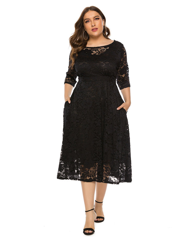 Cocktail Curvy Tea-length Lace Dress Cocktail Dresses | Chuzko.com