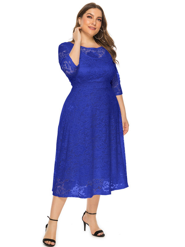 Cocktail Curvy Tea-length Lace Dress Cocktail Dresses | Chuzko.com