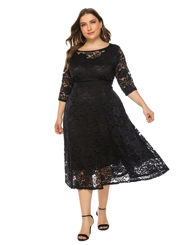 Cocktail Curvy Tea-length Lace Dress Cocktail Dresses | Chuzko.com