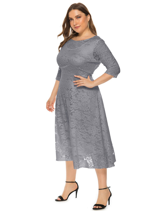 Cocktail Curvy Tea-length Lace Dress Cocktail Dresses | Chuzko.com