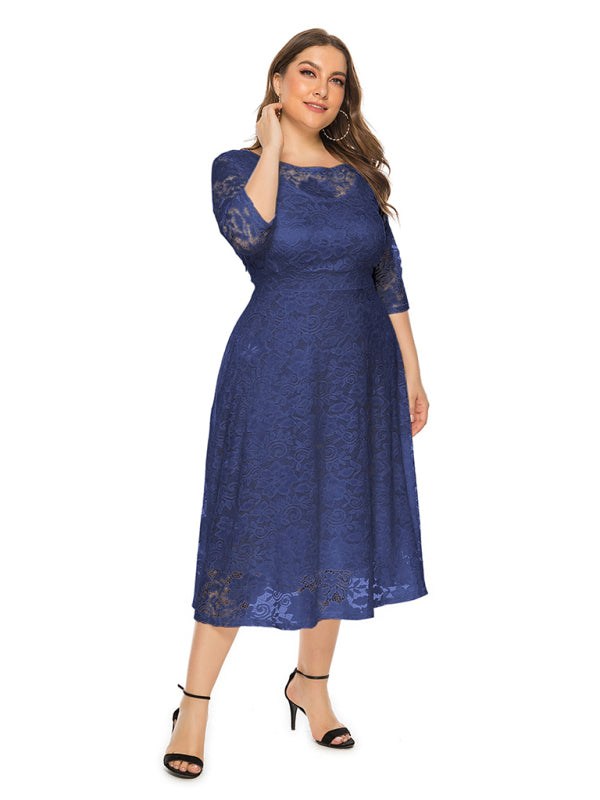 Cocktail Curvy Tea-length Lace Dress Cocktail Dresses | Chuzko.com