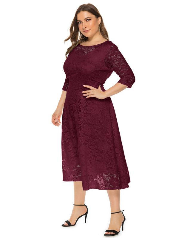 Cocktail Curvy Tea-length Lace Dress Cocktail Dresses | Chuzko.com