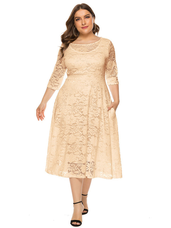 Cocktail Curvy Tea-length Lace Dress Cocktail Dresses | Chuzko.com