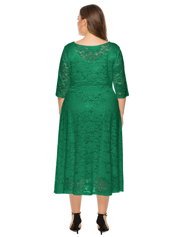 Cocktail Curvy Tea-length Lace Dress Cocktail Dresses | Chuzko.com