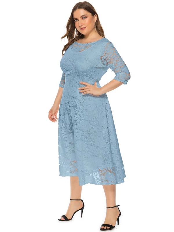 Cocktail Curvy Tea-length Lace Dress Cocktail Dresses | Chuzko.com