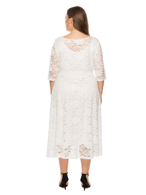 Cocktail Curvy Tea-length Lace Dress Cocktail Dresses | Chuzko.com