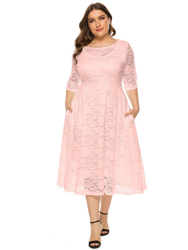 Cocktail Curvy Tea-length Lace Dress Cocktail Dresses | Chuzko.com