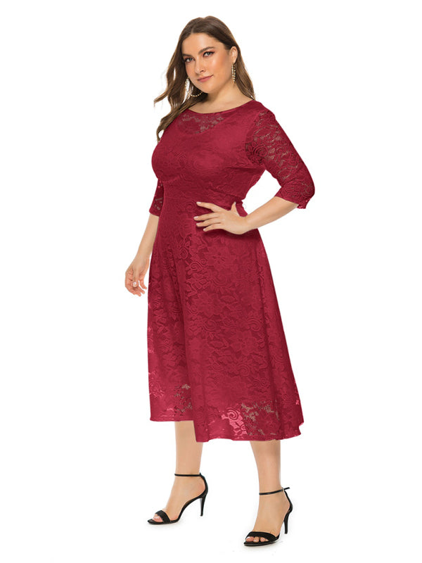 Cocktail Curvy Tea-length Lace Dress Cocktail Dresses | Chuzko.com