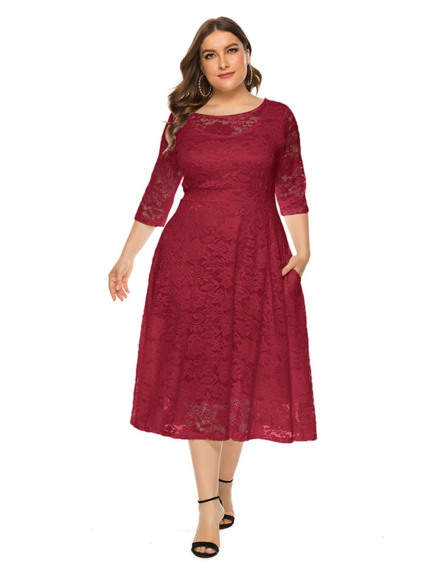 Cocktail Curvy Tea-length Lace Dress	